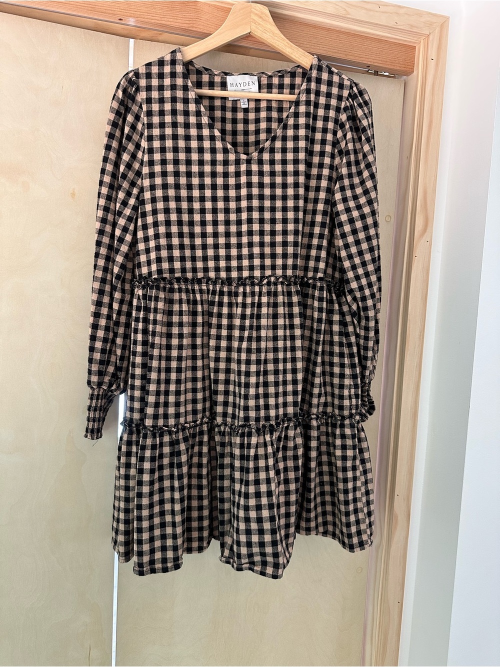 Hayden Black & Tan Gingham Mini Dress 100% cotton